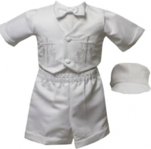 BOYS CHRISTENING SHORT PANTS W CROSS VEST & TIE